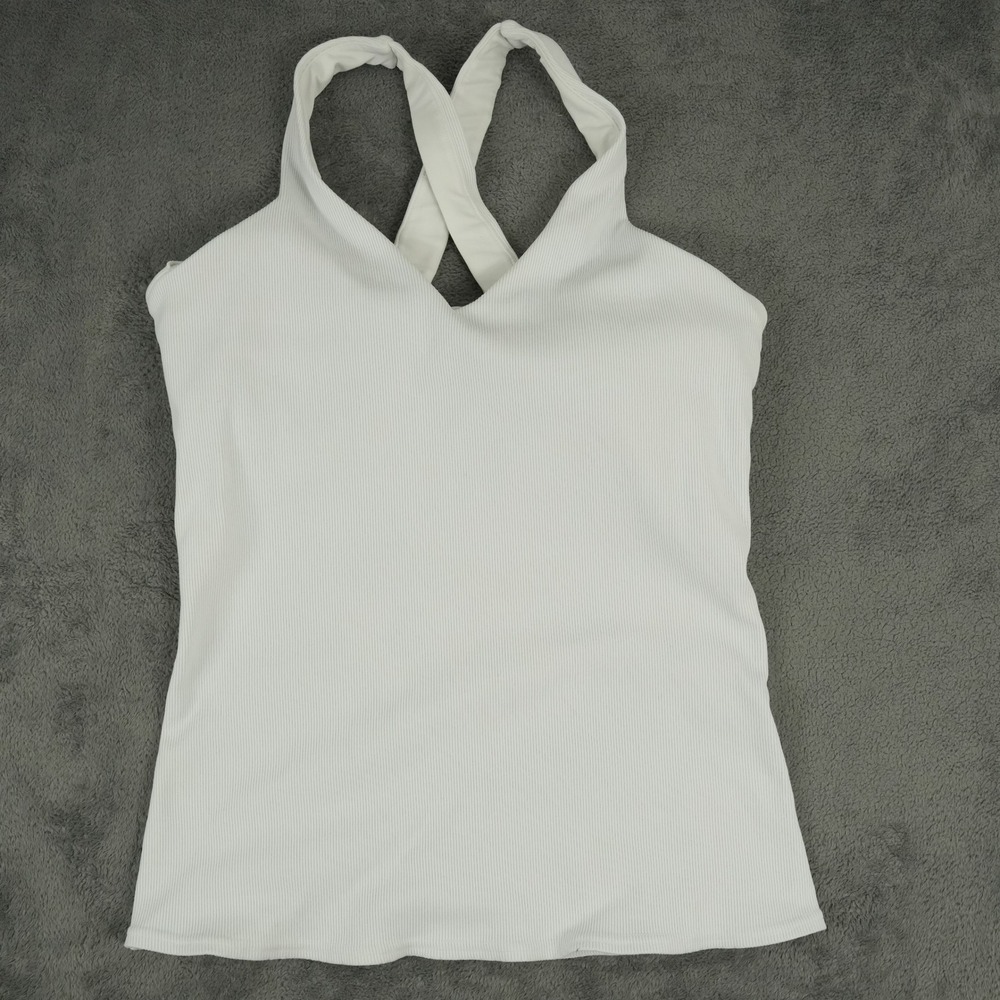Alo Yoga Elevate Criss-Cross Tank Top Womens L White Ribbed V-Neck Athleisure